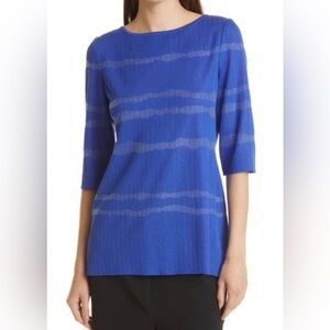 Misook Shimmer Knit Striped Blue Tunic Top Blouse 3/4 Sleeve Women's M